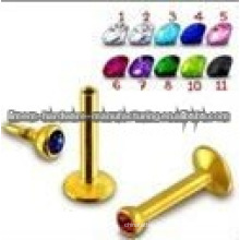 Gold plated labret piercing jewelry internal threaded